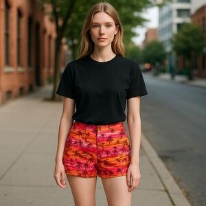 Vintage Catalina Hot Pink Orange Nylon Surf Shorts